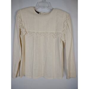 Vintage Erena by Irene Koenig Cream Linen Blouse Square bib lace details *READ